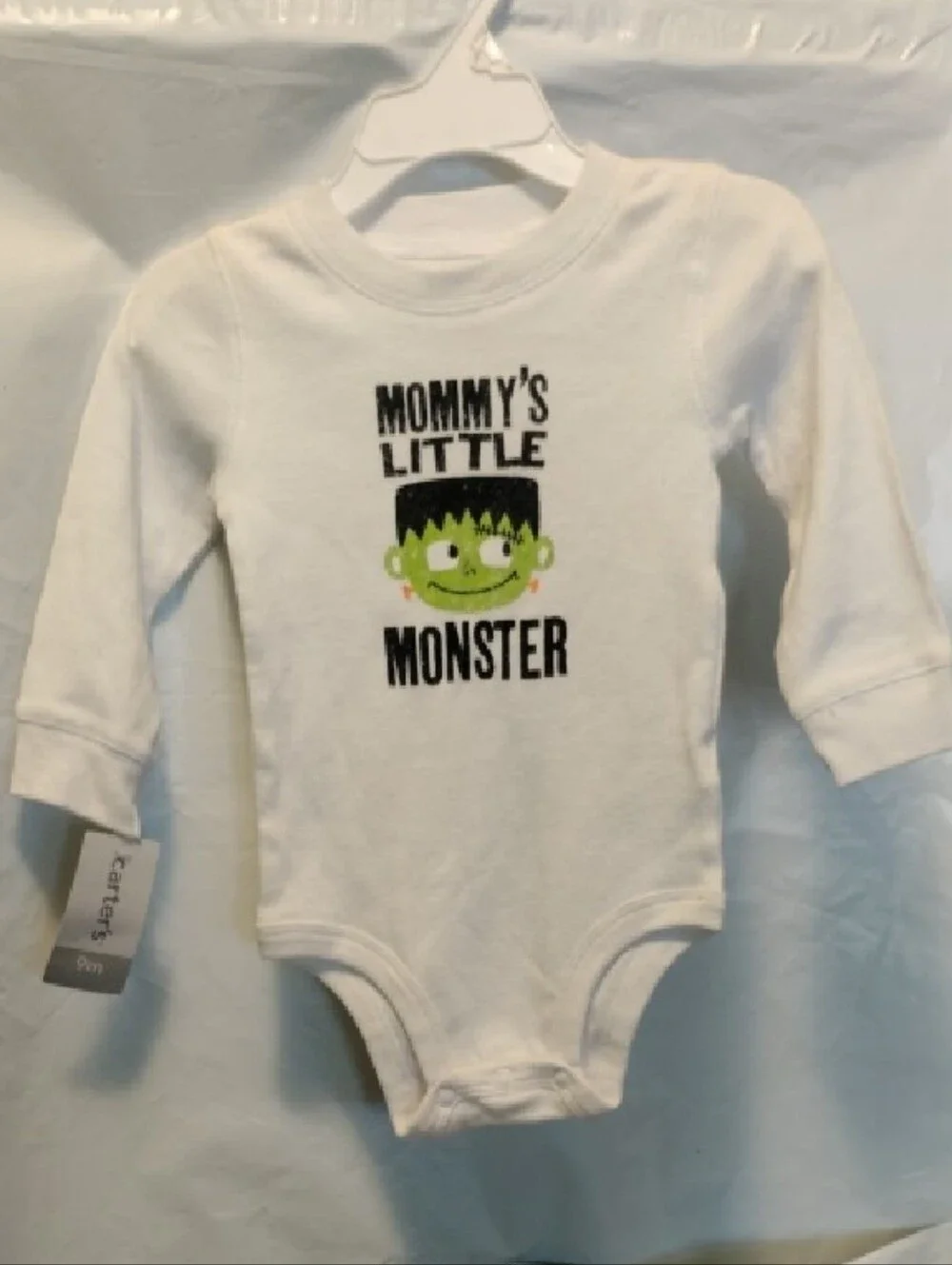 Carter's Cotton Baby Onesie White Long-Sleeve 'Mommy's Little Monster' One-Piece